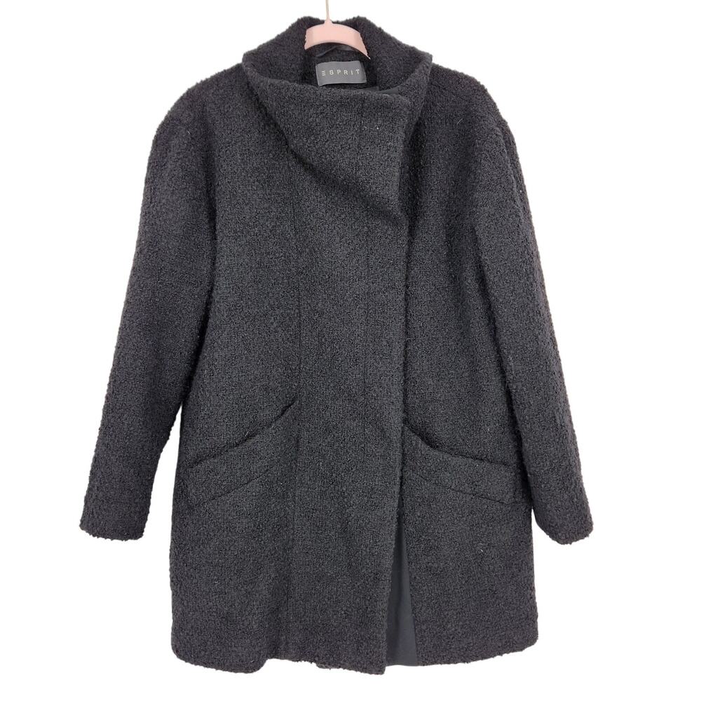 Esprit Wool Blend Boucle Snap Front Coat – Size 8 Black